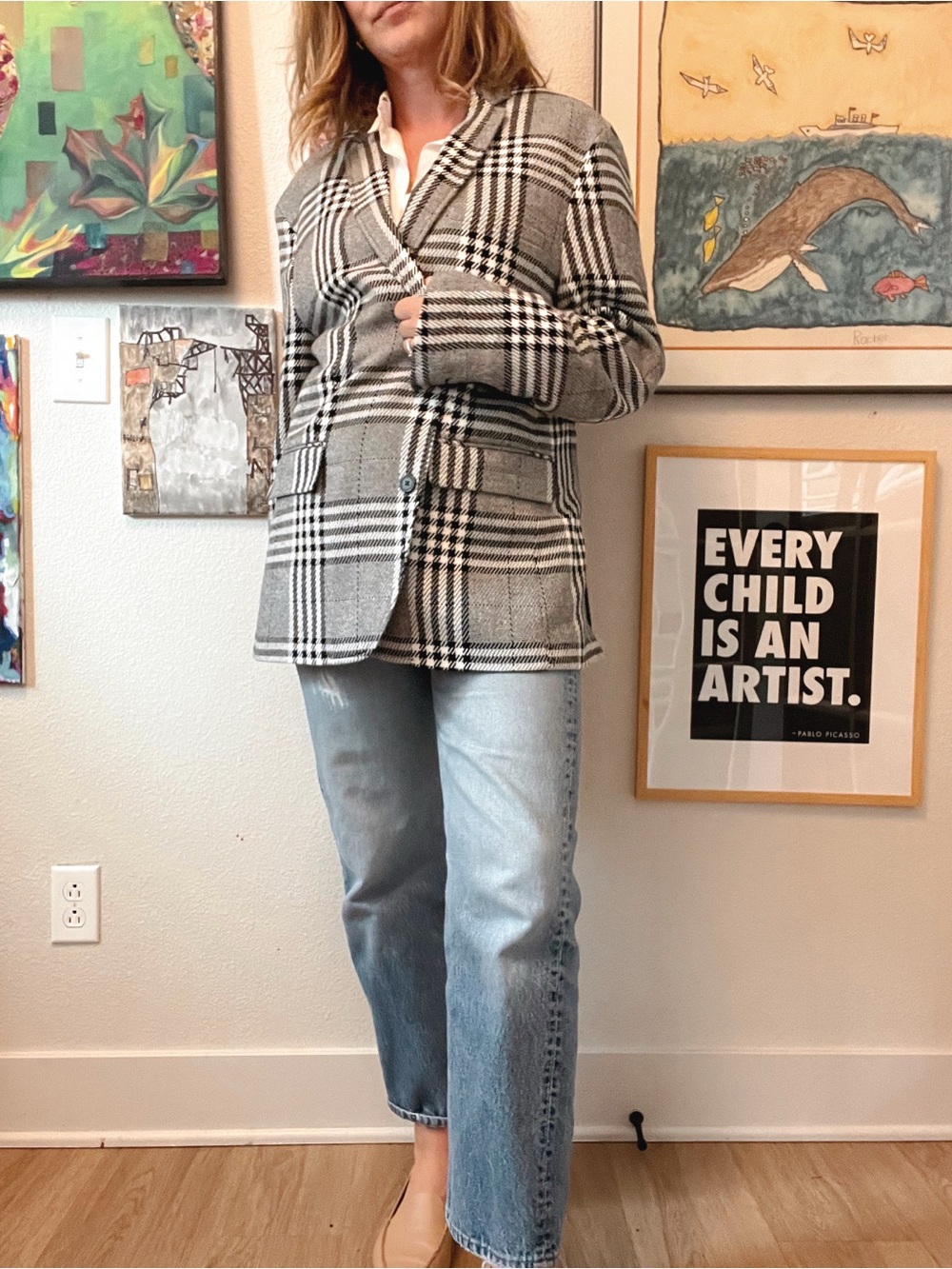 INC International Concepts Grey Plaid Oversized Blazer Size XL